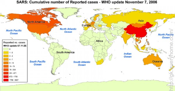 SARS outbreak world map